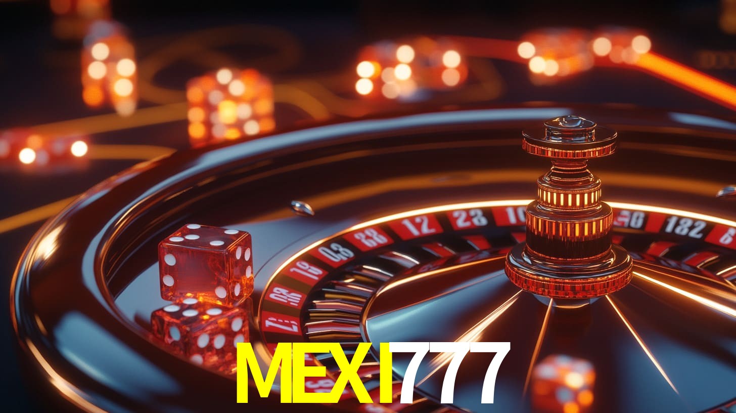 Una escena digital vívida inspirada en casino con MEXI777 mostrado prominentemente, luces brillantes, fichas, cartas y acentos dorados.
